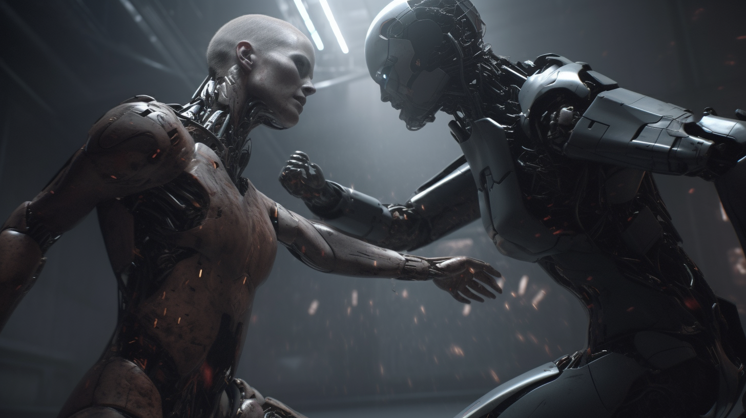 Two humanoid robots fighting