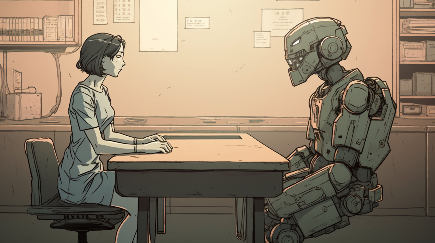 A humanoid robot having a conversation with a human